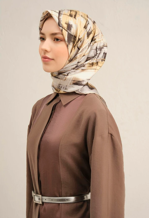 Armine Sura İpek Eşarp 9350-31 Gri Karışık Desen 