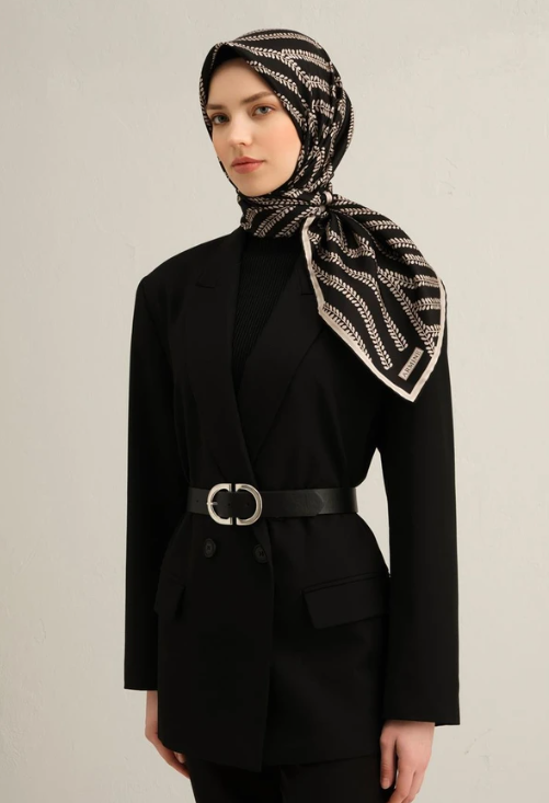 Armine Sura İpek Eşarp 9351-57 Siyah Karışık Desen 