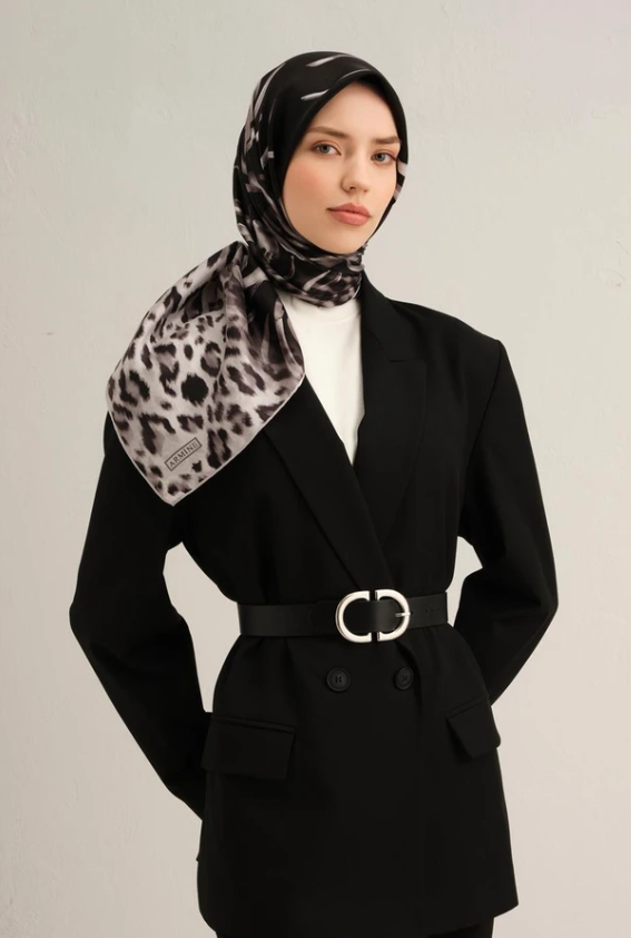 Armine Sura İpek Eşarp 9355-03 Gri Karışık Desen 