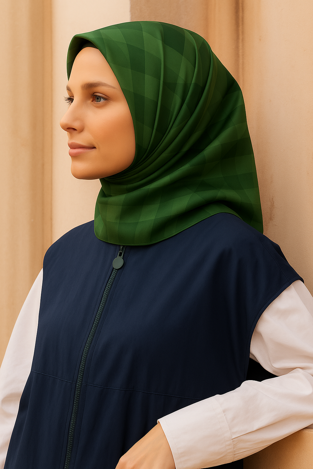 Armine Sura Saf İpek Eşarp 9402-36 Yeşil Karışık Desen