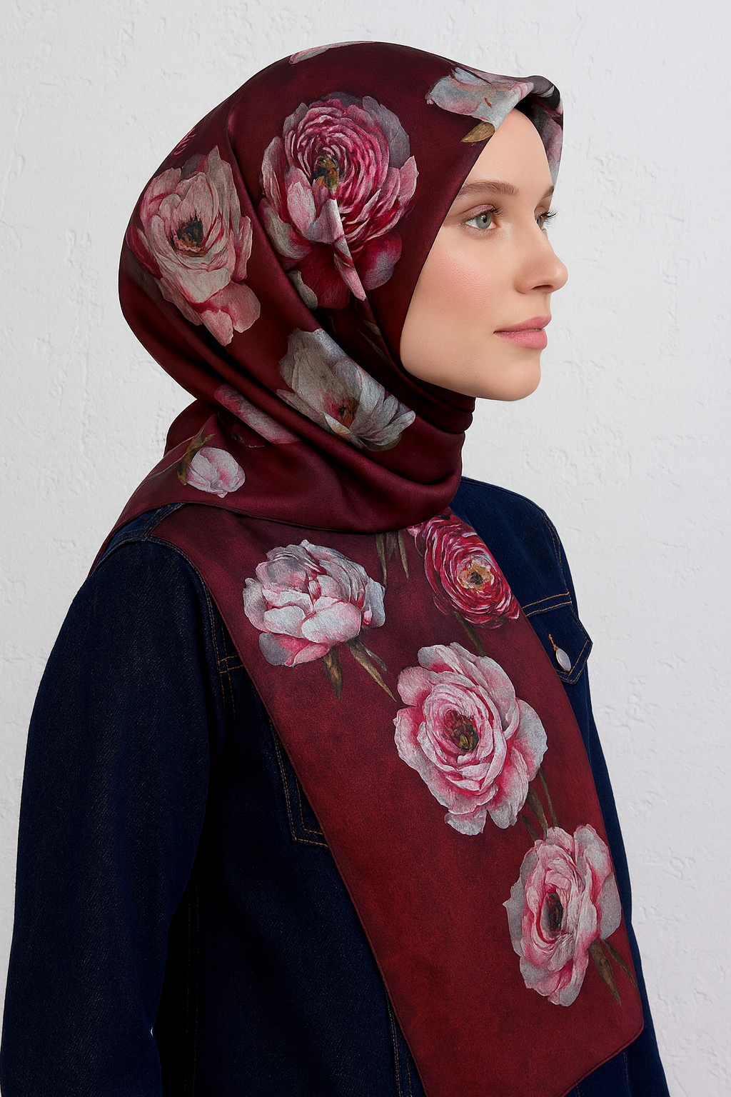 Armine Sura Saf İpek Eşarp 9419-55 Bordo Karışık Desen