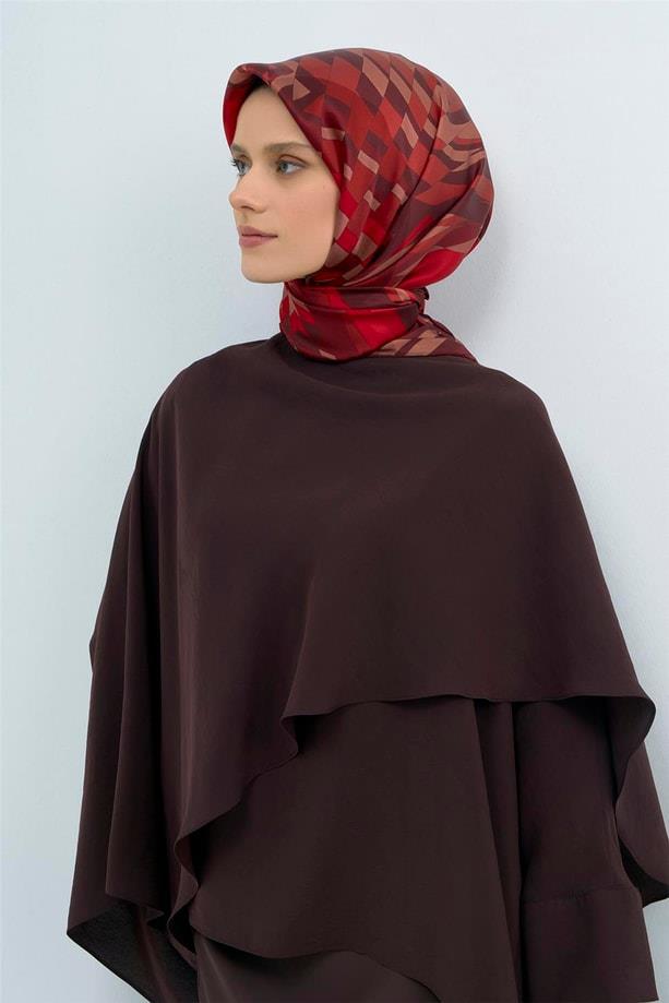 Armine Sura Saf İpek Eşarp 9507 - 51 Bordo Çizgi Desen