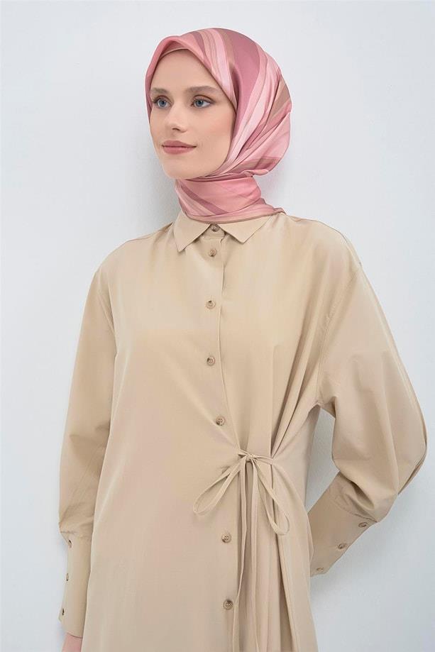 Armine Sura Saf İpek Eşarp 9514 - 05 Pembe  Soyut Desen