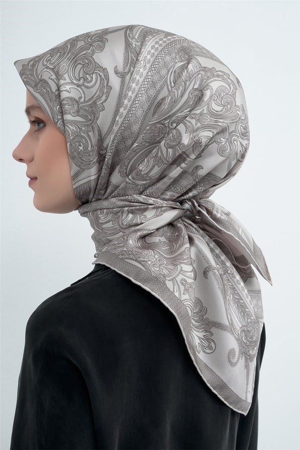 Armine Sura Saf İpek Eşarp 9537 -  82 Taş Etnik Desen