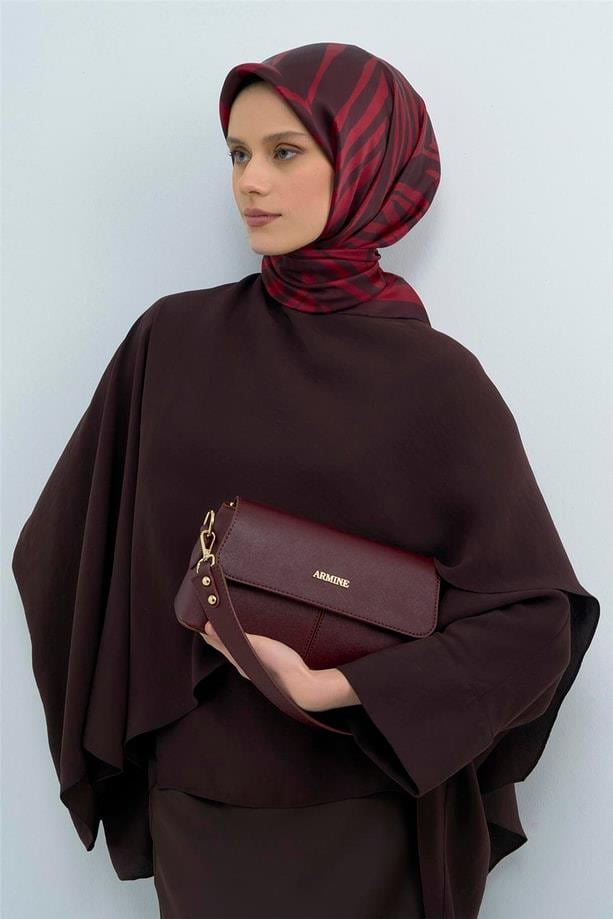 Armine Sura Saf İpek Eşarp 9550 - 36 Bordo Kırmızı Zebra Desen
