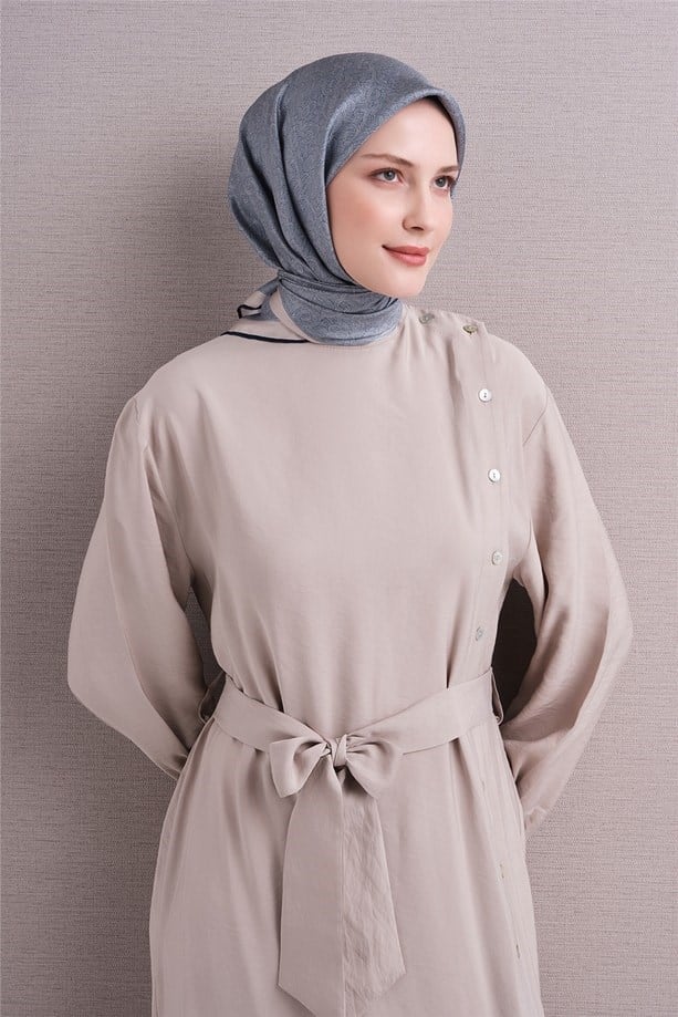 Armine Sura Saf İpek Eşarp 9601 03 Lacivert Vizon Geometrik Desen 