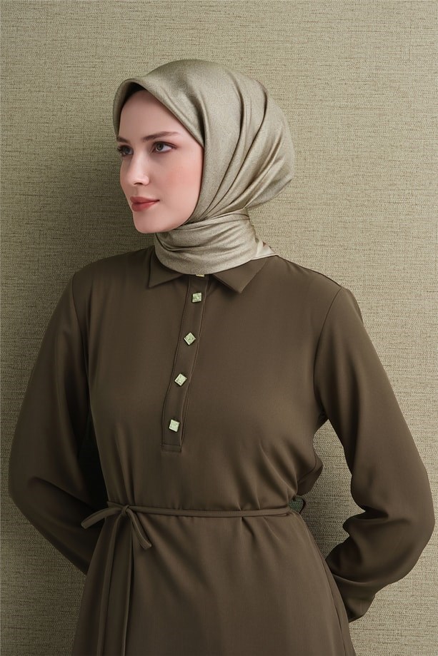 Armine Sura Saf İpek Eşarp 9601 09 Bej Geometrik Desen 