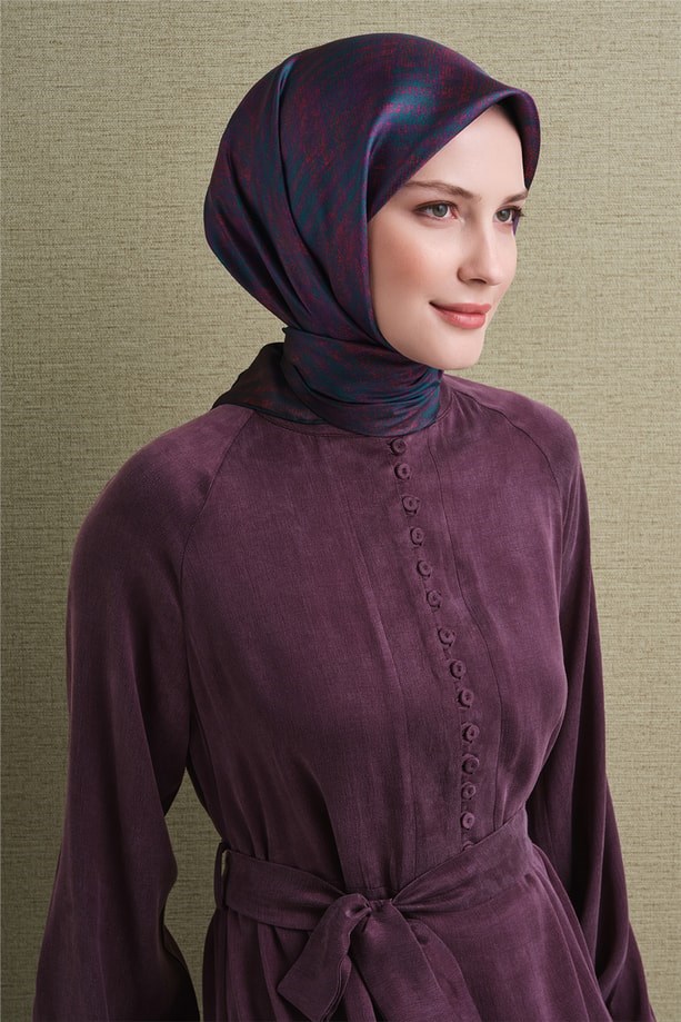 Armine Sura Saf İpek Eşarp 9628 05 Mürdüm Çizgi Desen 