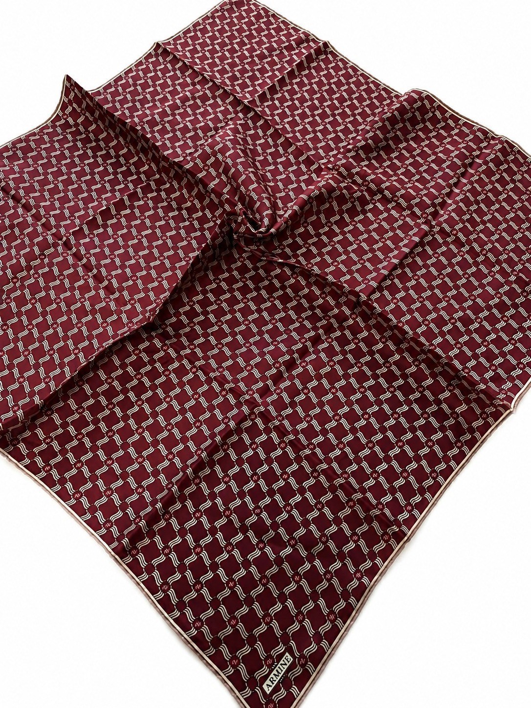 Armine Sura Saf İpek Eşarp 9636 86 Koyu Gül Kurusu Geometrik Desen 