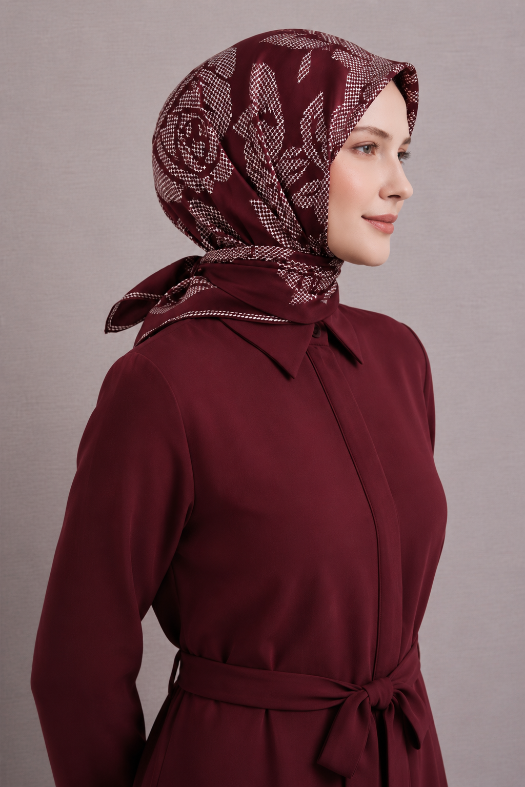 Armine Sura Saf İpek Eşarp 9645 52 Bordo Çiçek Desen 