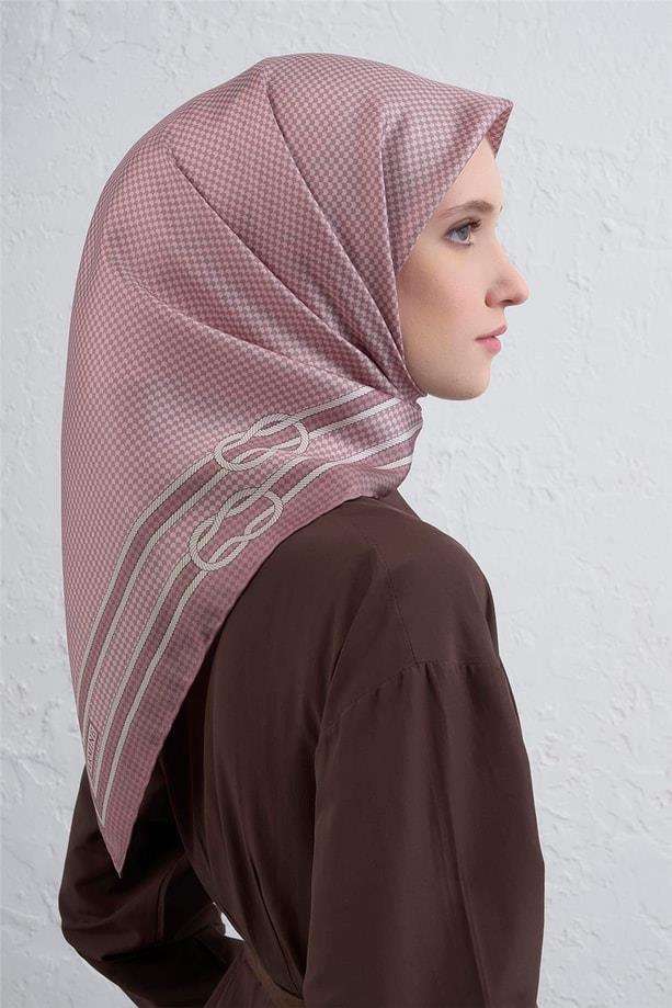 Armine Sura Saf İpek Eşarp IST 9404 - 06 Pudra Karışık  Desen