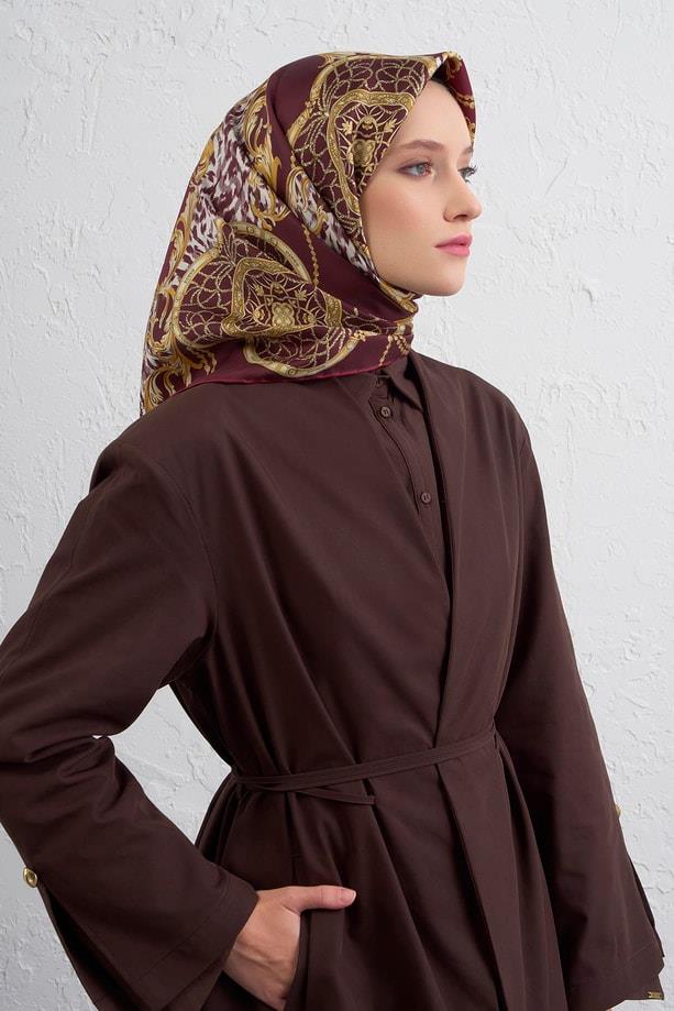 Armine Sura Saf İpek Eşarp IST 9411 -  87 Bordo Karışık Desen