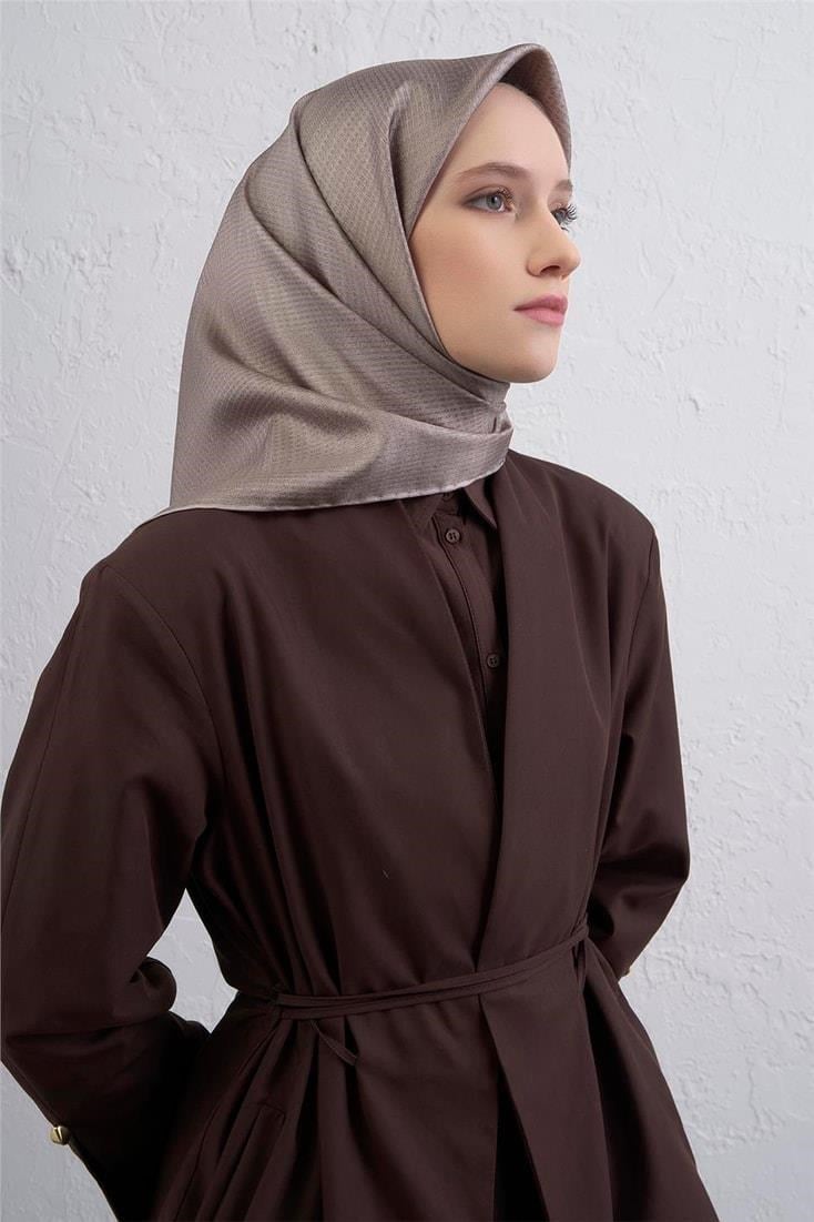 Armine Sura Saf İpek Eşarp IST 9415 - 08 Vizon Karışık  Desen