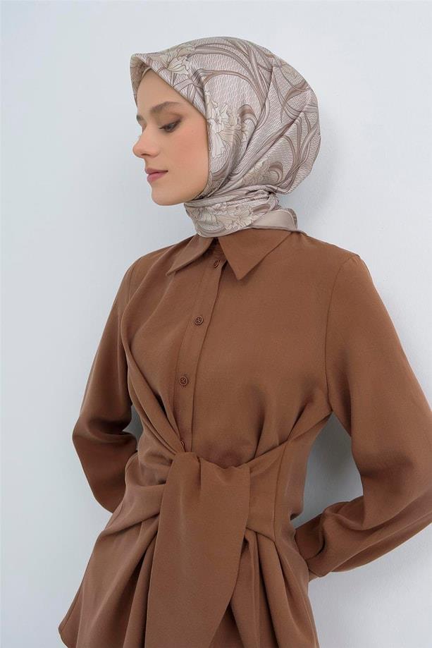 Armine Sura Saf İpek Eşarp IST 9512 - 01 Vizon Batik Desen