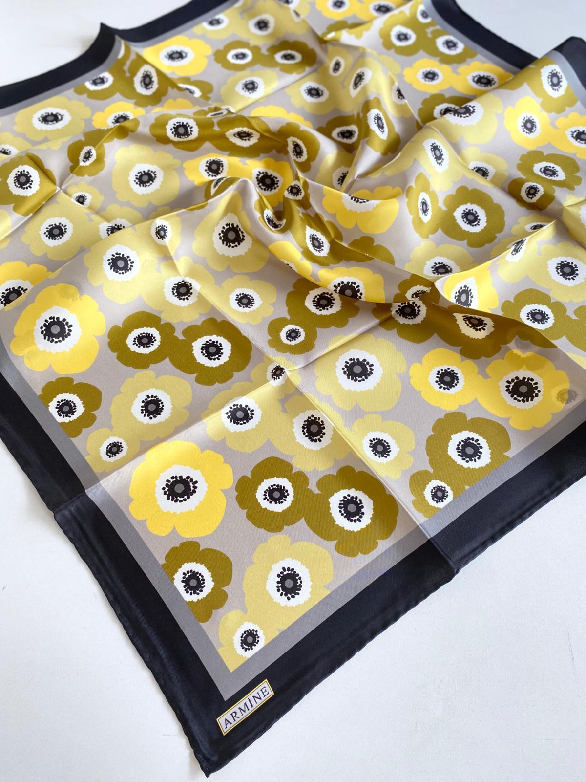 Armine Tivil İpek Eşarp 9106-50 Siyah Karışık Desen