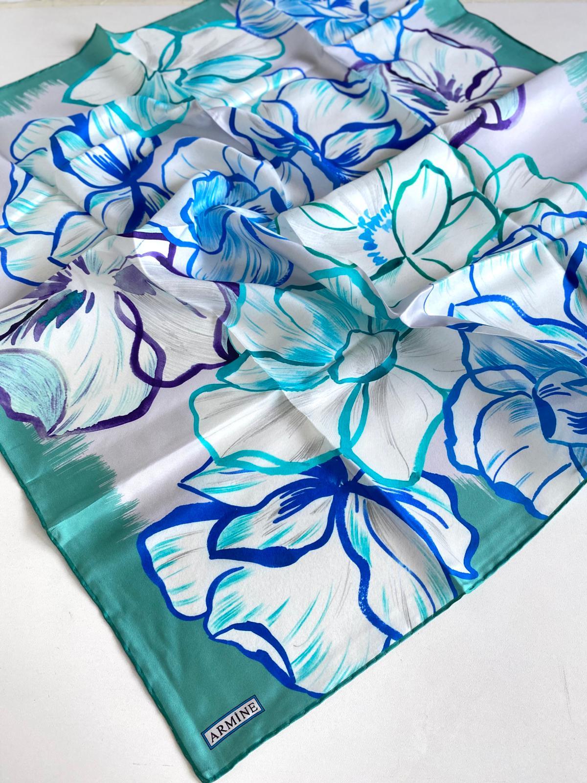 Armine Tivil İpek Eşarp 9110 - 53 Su Yeşili Karışık Desen