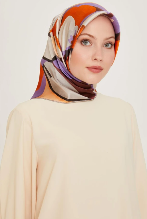 Armine Twill Silk Scarf 9200-06 Orange Mixed Pattern