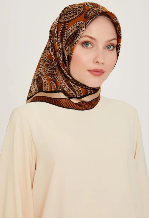 Armine Twill Silk Scarf 9208-08 Orange Mixed Pattern