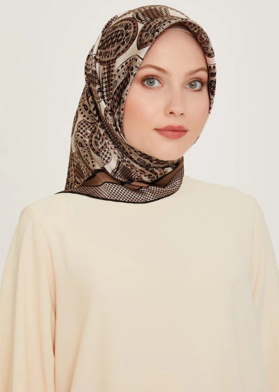 Armine Twill Silk Scarf 9208-09 Black Mixed Pattern