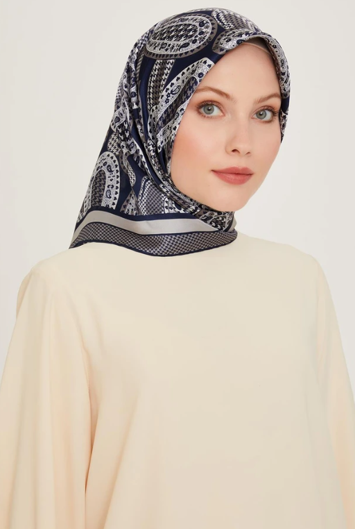 Armine Twill Silk Scarf 9208-83 Navy Blue Mixed Pattern