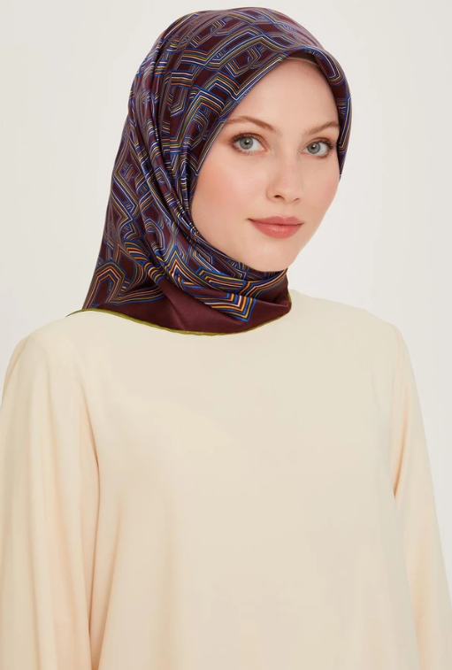 Armine Twill Silk Scarf 9213-84 Claret Red Mixed Pattern