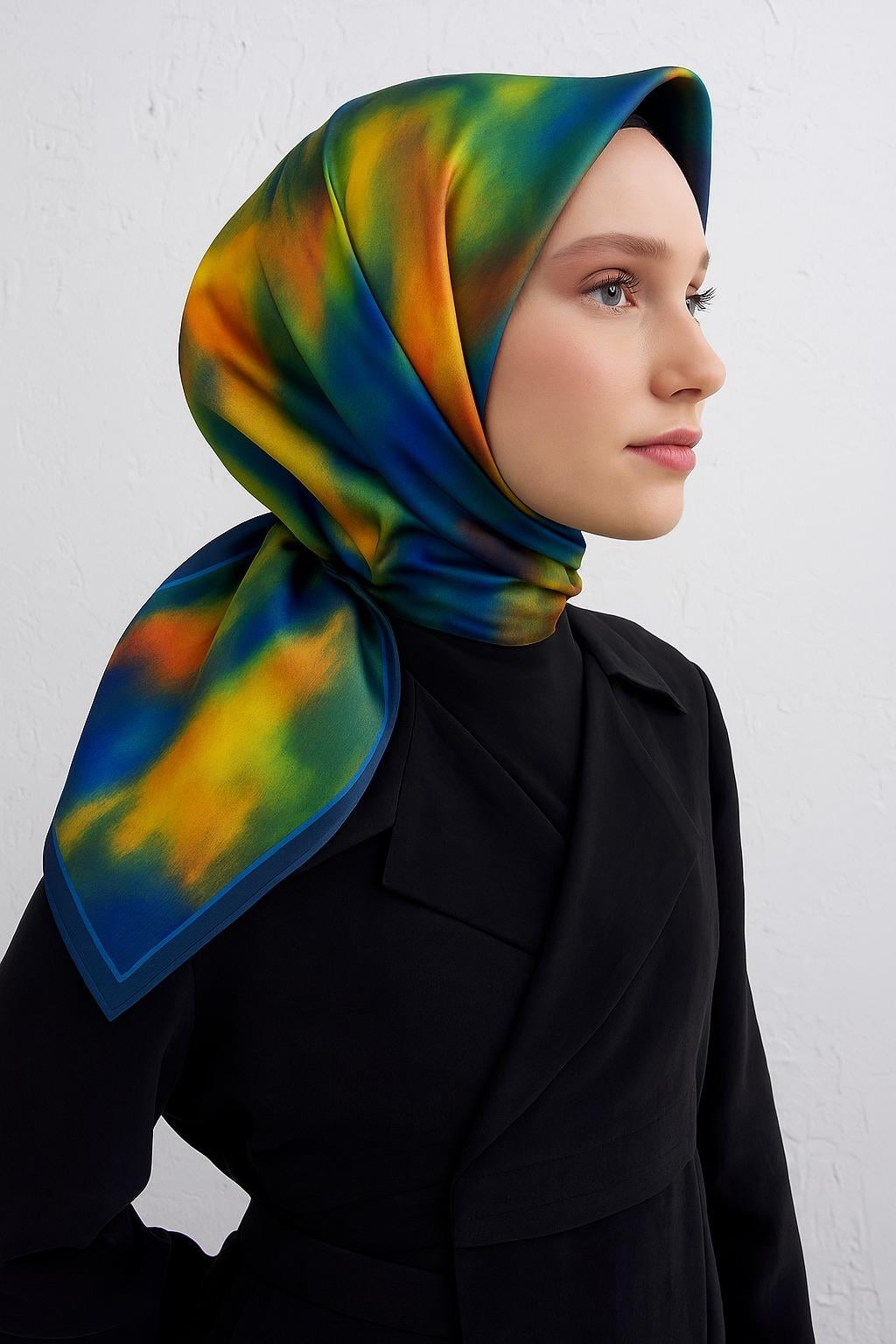 Armine Twill Silk Scarf 9233-51 Yellow Mixed Pattern