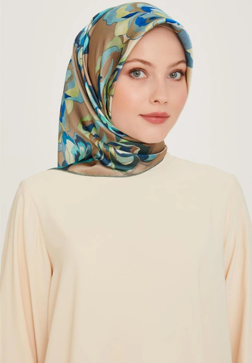 Armine Twill Silk Scarf 9234-36 Mink Mixed Pattern
