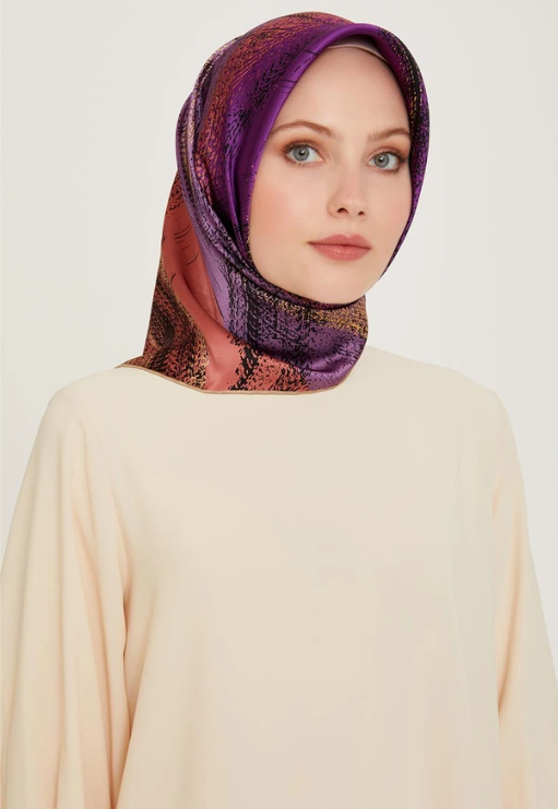 Armine Twill Silk Scarf 9236-33 Purple Mixed Pattern