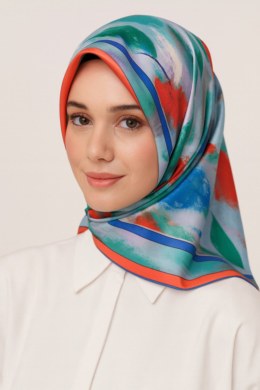 Armine Tivil İpek Eşarp 9240-36 Mercan Karışık Desen 