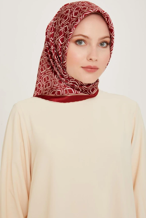 Armine Twill Silk Scarf 9248-82 Red Mixed Pattern