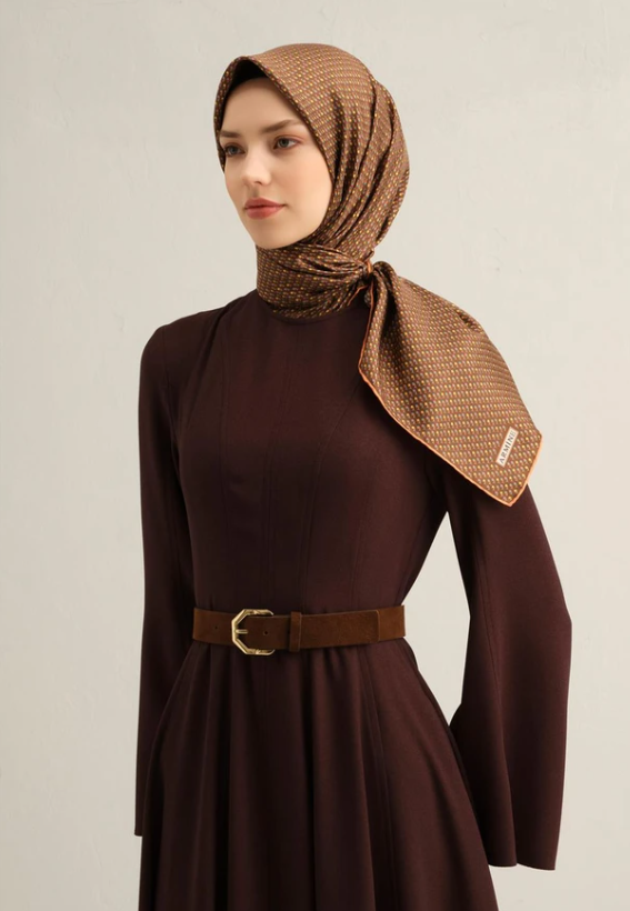 Armine Tivil İpek Eşarp 9307-80 Kahverengi Karışık Desen 