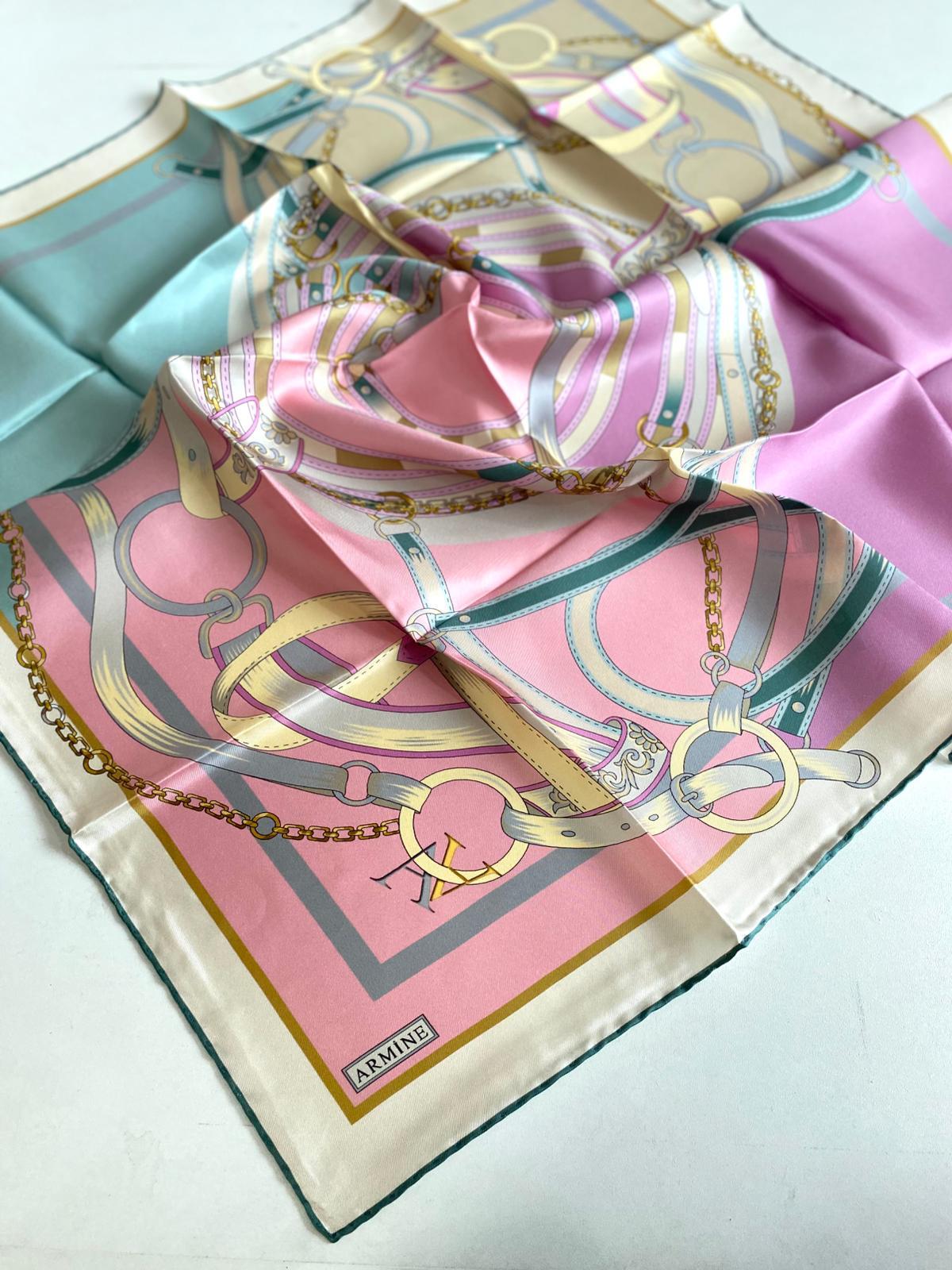 Armine Twill Silk Scarf 9315-83 Pink Mixed Pattern
