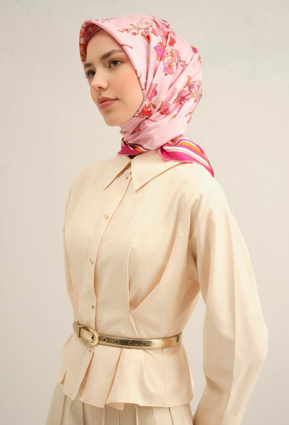 Armine Tivil İpek Eşarp 9316-50 Pembe Karışık Desen 
