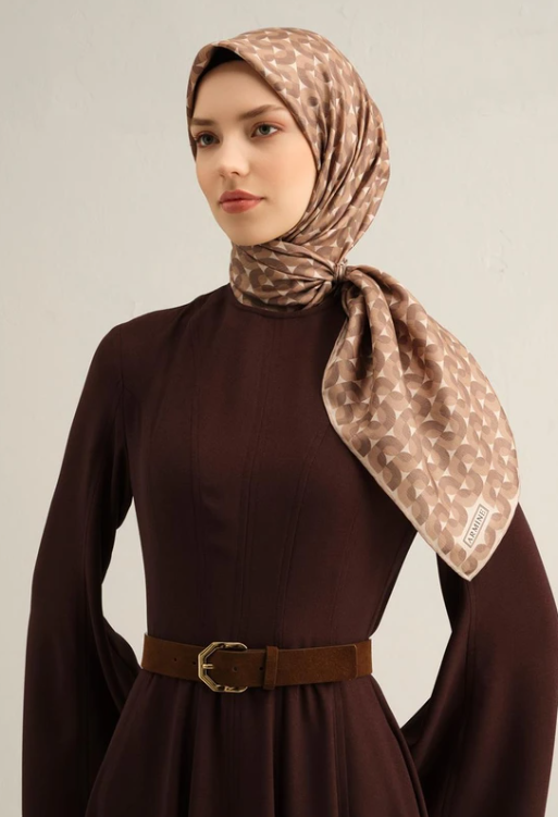 Armine Tivil İpek Eşarp 9321-05 Vizon Karışık Desen 