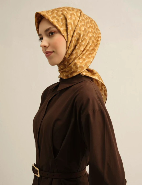 Armine Tivil İpek Eşarp 9321-07 Sarı Karışık Desen 
