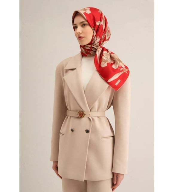 Armine Tivil İpek Eşarp 9324 - 54 Kırmızı Karışık Desen 