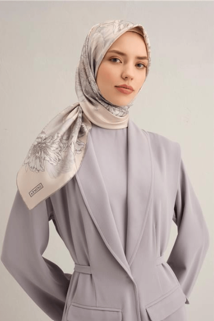 Armine Tivil İpek Eşarp 9330 - 02 Gri Karışık Desen 