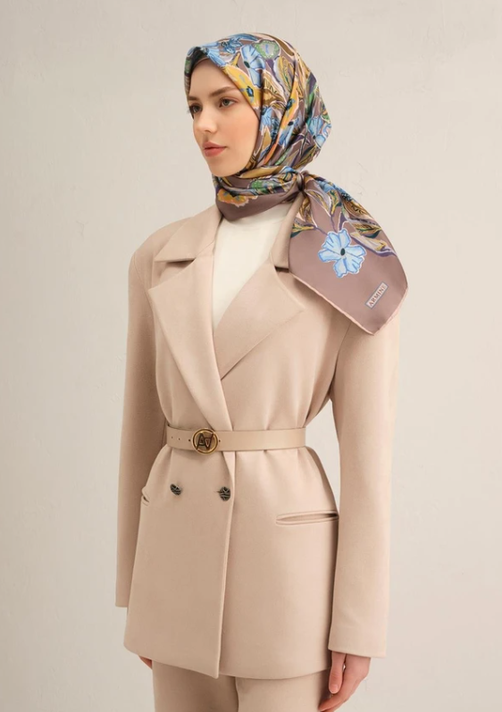 Armine Tivil İpek Eşarp 9332-35 Füme Karışık Desen 
