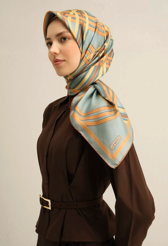 Armine Tivil İpek Eşarp 9333-84 Yeşil Karışık Desen 