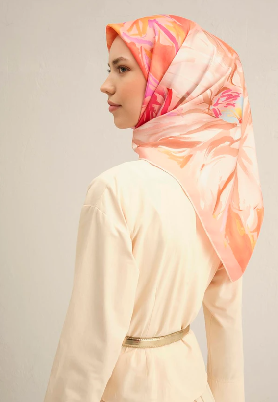 Armine Tivil İpek Eşarp 9337-82 Pembe Karışık Desen 