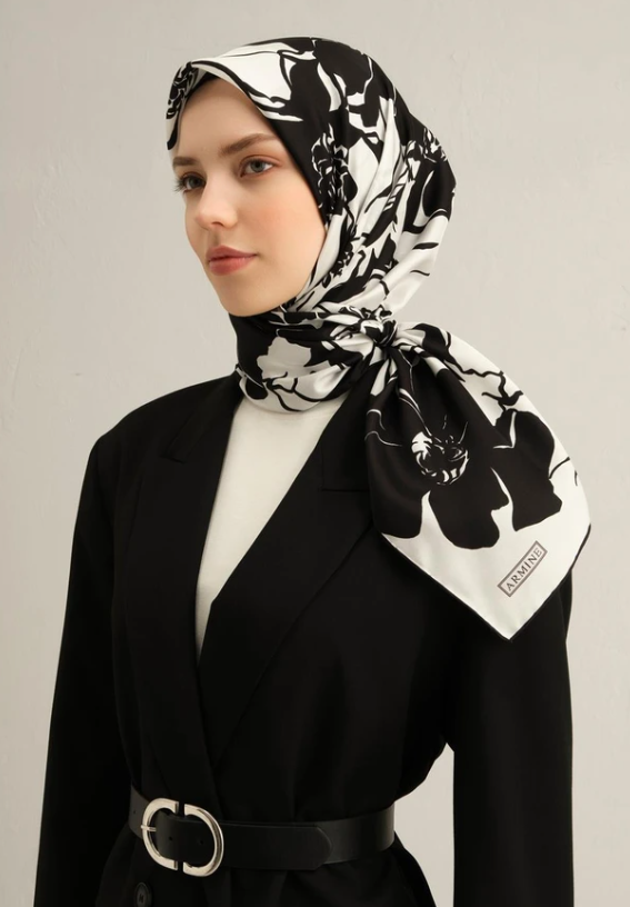 Armine Tivil İpek Eşarp 9344-44 Siyah Karışık Desen 