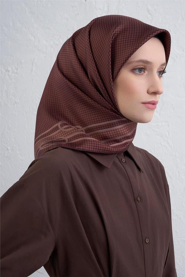 Armine Tivil Saf İpek Eşarp 9404 - 07 Bronz Kahve Karışık Desen 