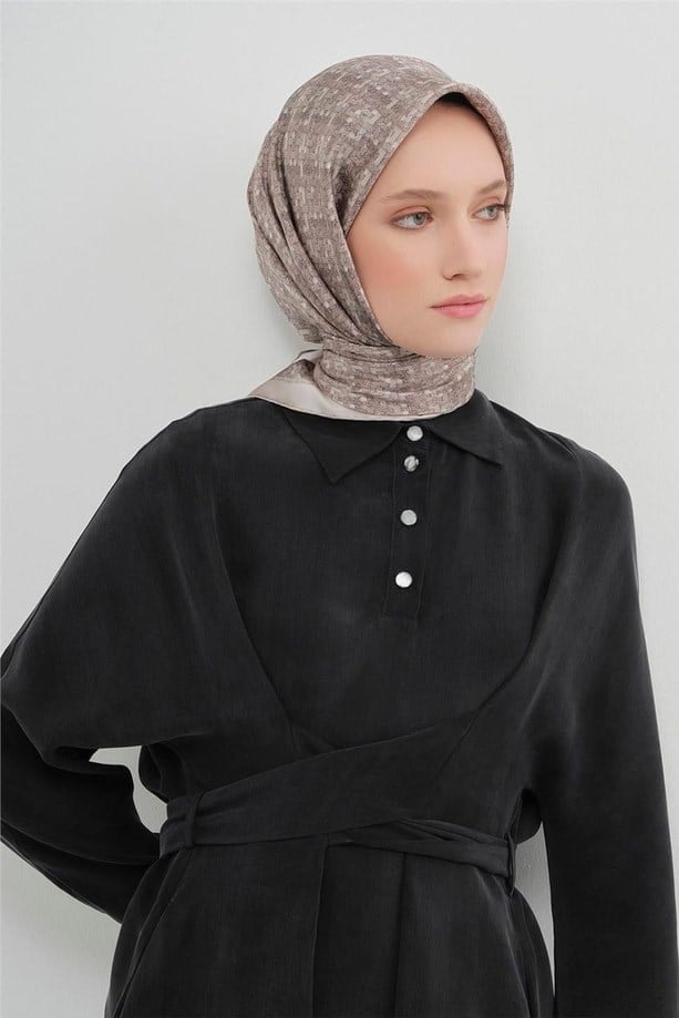 Armine Tivil Saf İpek Eşarp 9405 - 85 Gri Karışık Desen 