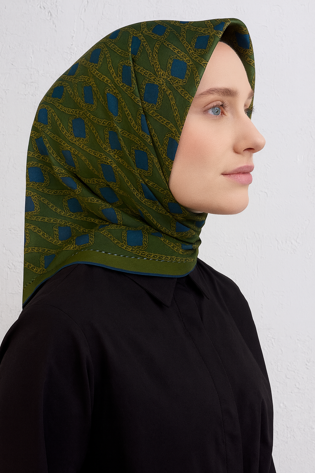 Armine Tivil Saf İpek Eşarp 9410-04 Yeşil Karışık Desen