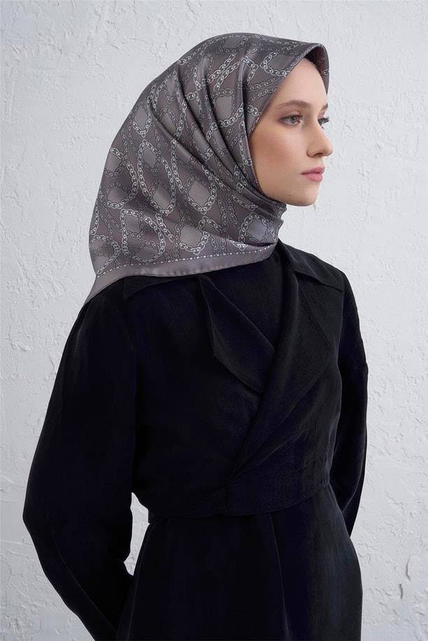 Armine Tivil Saf İpek Eşarp 9410 - 88 Antrasit Karışık Desen 