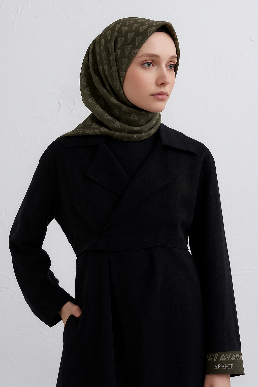 Armine Tivil Saf İpek Eşarp 9412 - 83 Yeşil Karışık Desen