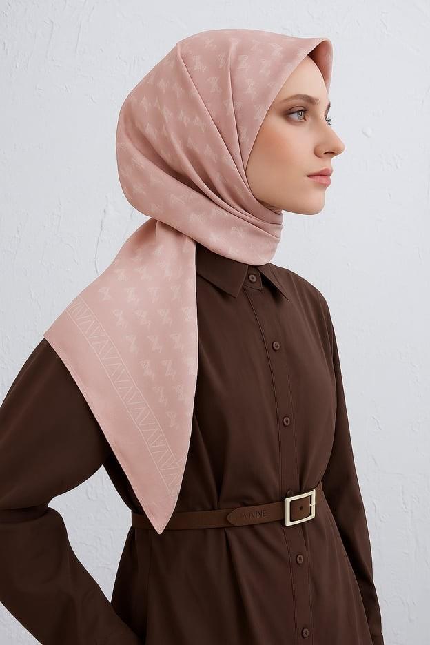 Armine Tivil Saf İpek Eşarp 9412 - 88 Pembe Karışık Desen