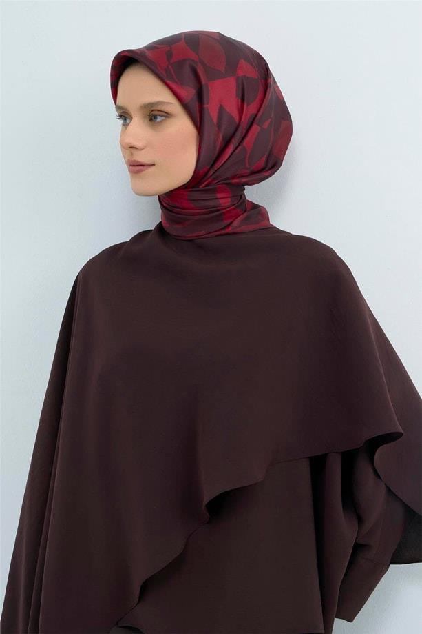 Armine Tivil Saf İpek Eşarp 9551 - 02 Bordo Çiçek Desen