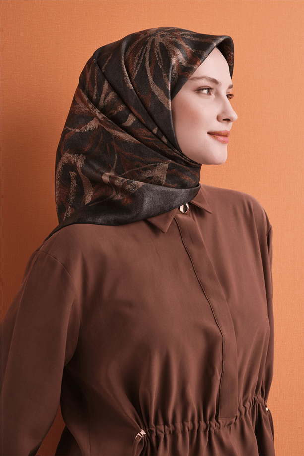 Armine Tivil Saf İpek Eşarp 9600 35 Haki Çiçek Desen 