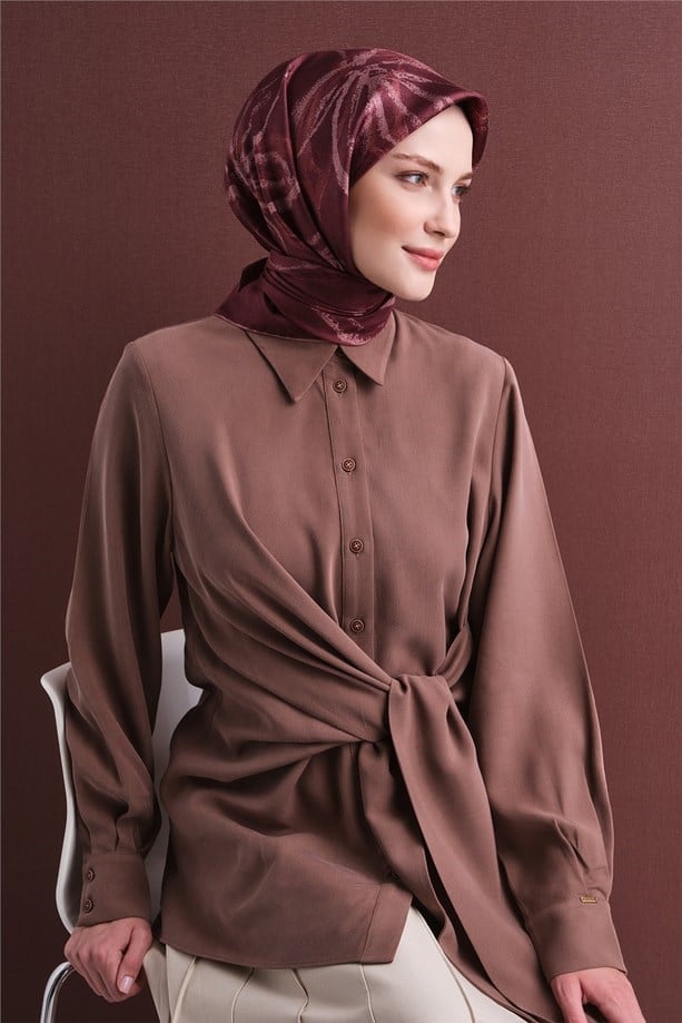 Armine Tivil Saf İpek Eşarp 9600 50 Bordo Çiçek Desen 